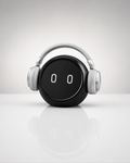 Wireless Bluetooth headphones with round LED display face in black and silver