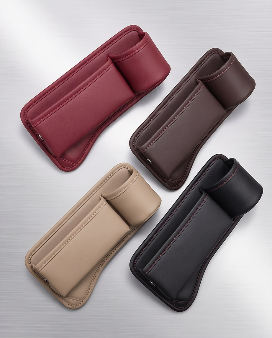 Leather Car Seat Organizer with Cup Holder