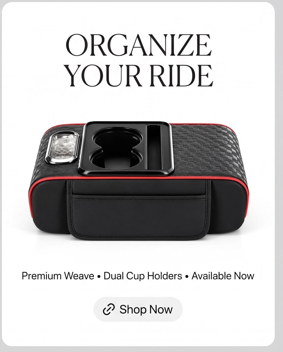 Premium Car Armrest Console Box with Dual Cup Holders & Storage