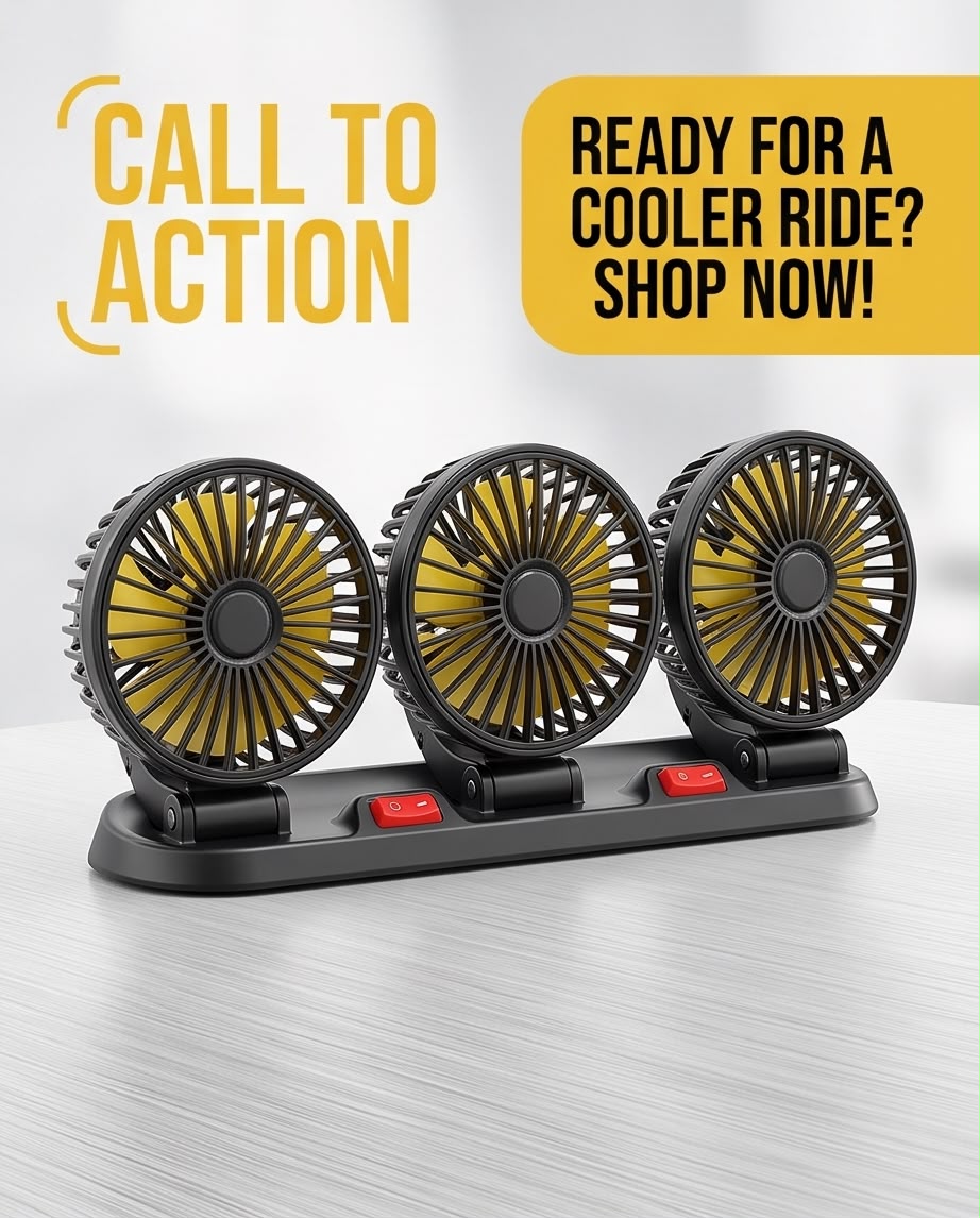 Triple Head Car Dashboard Fan – 3-Speed USB Cooling Fan