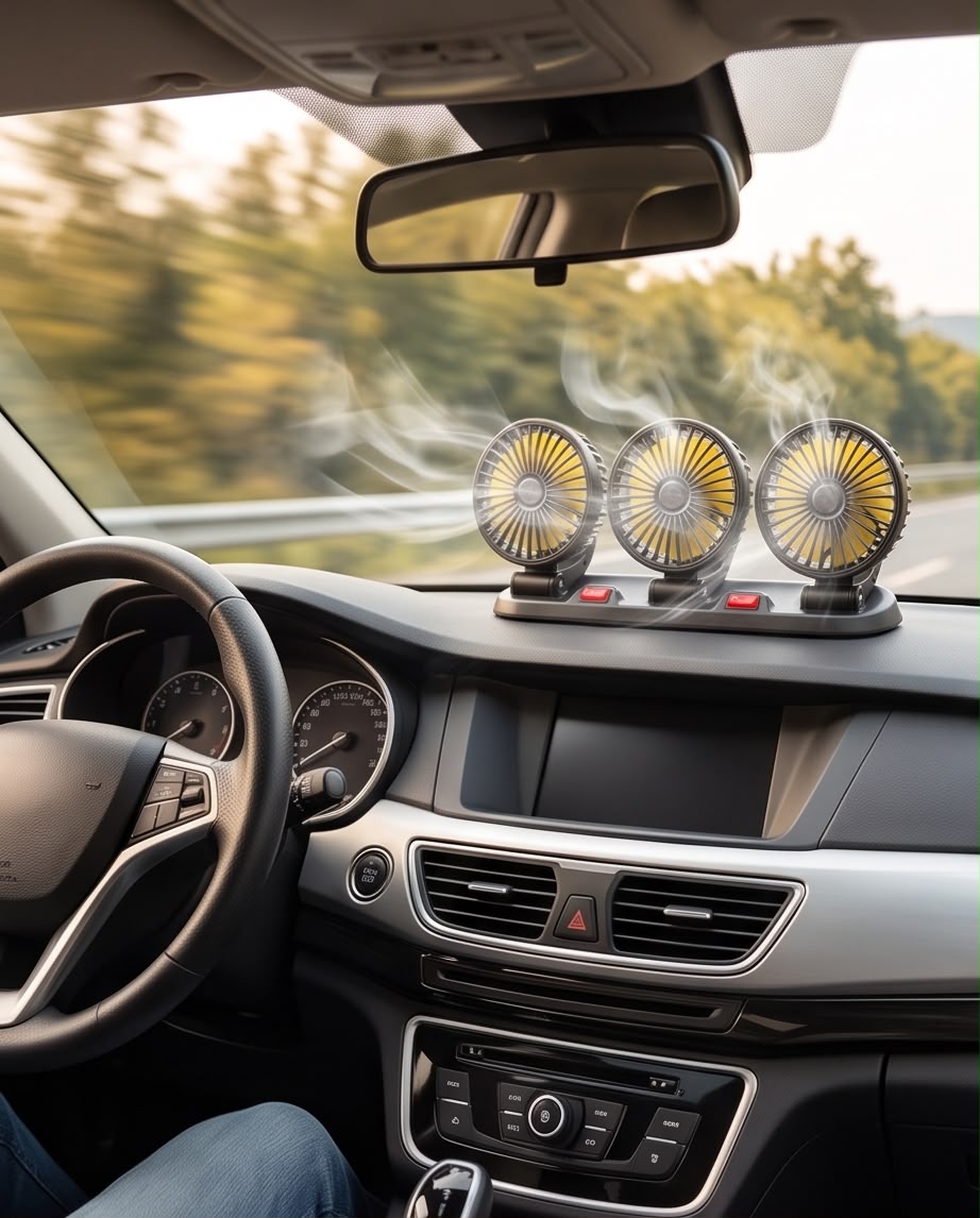 Triple Head Car Dashboard Fan – 3-Speed USB Cooling Fan