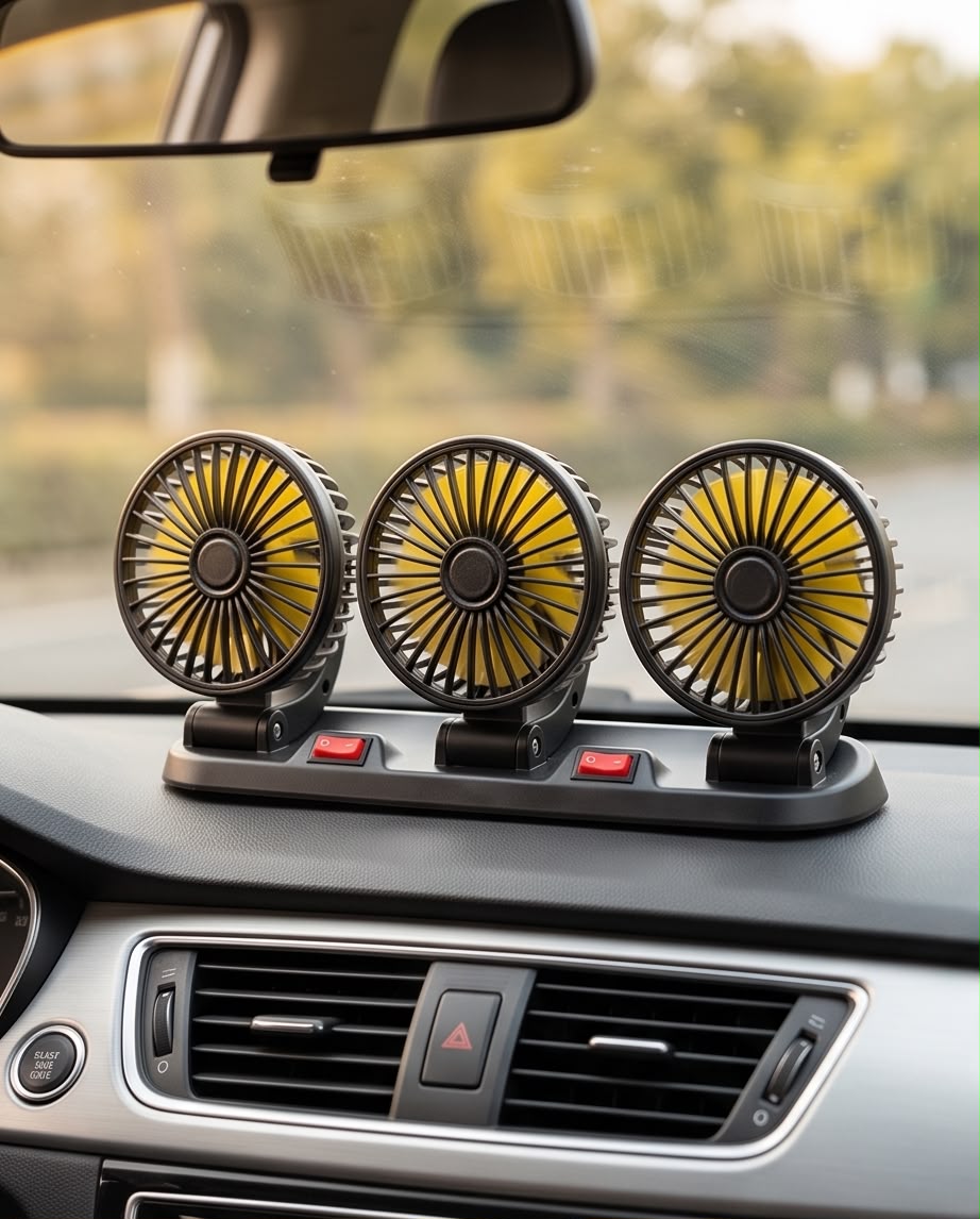 Triple Head Car Dashboard Fan – 3-Speed USB Cooling Fan