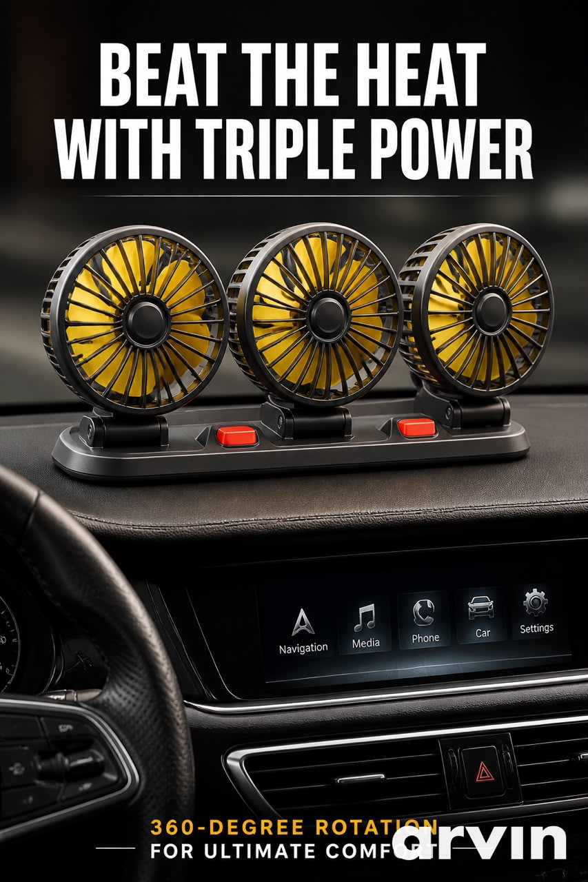 Triple Head Car Dashboard Fan – 3-Speed USB Cooling Fan