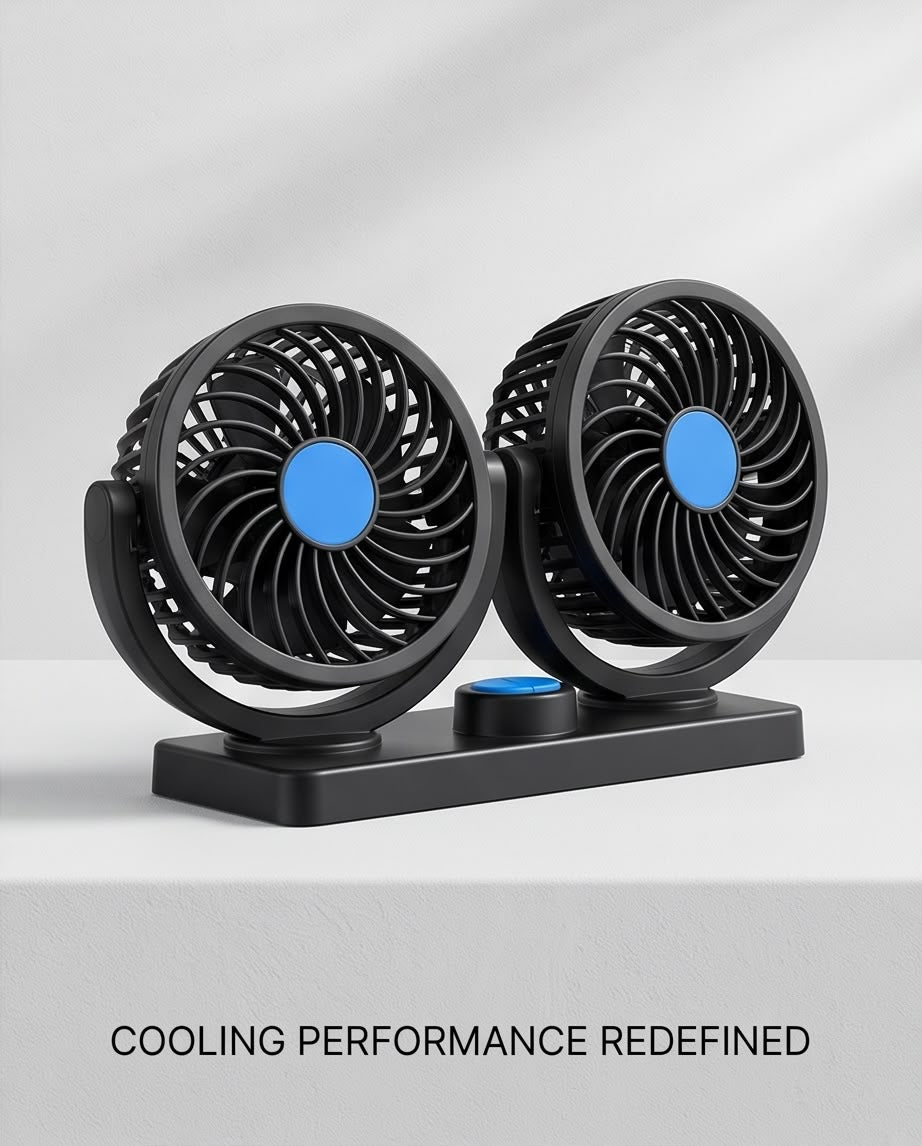 Dual Head Car Fan – 360° Rotatable USB Cooling Fan