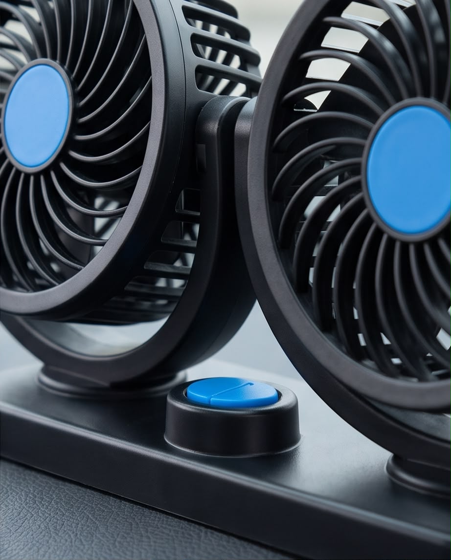 Dual Head Car Fan – 360° Rotatable USB Cooling Fan