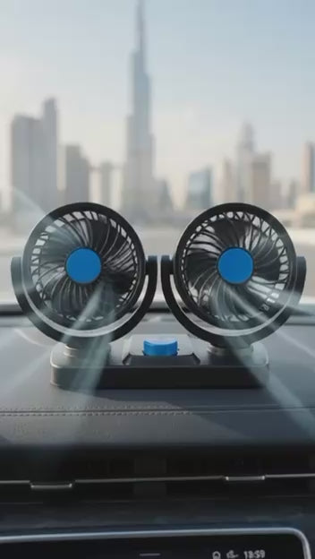 Dual Head Car Fan – 360° Rotatable USB Cooling Fan
