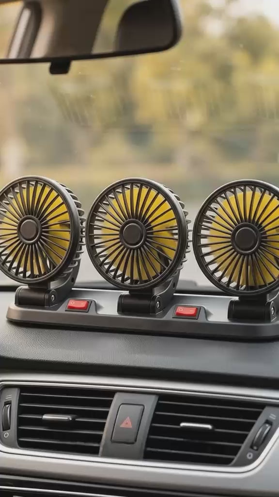 Triple Head Car Dashboard Fan – 3-Speed USB Cooling Fan